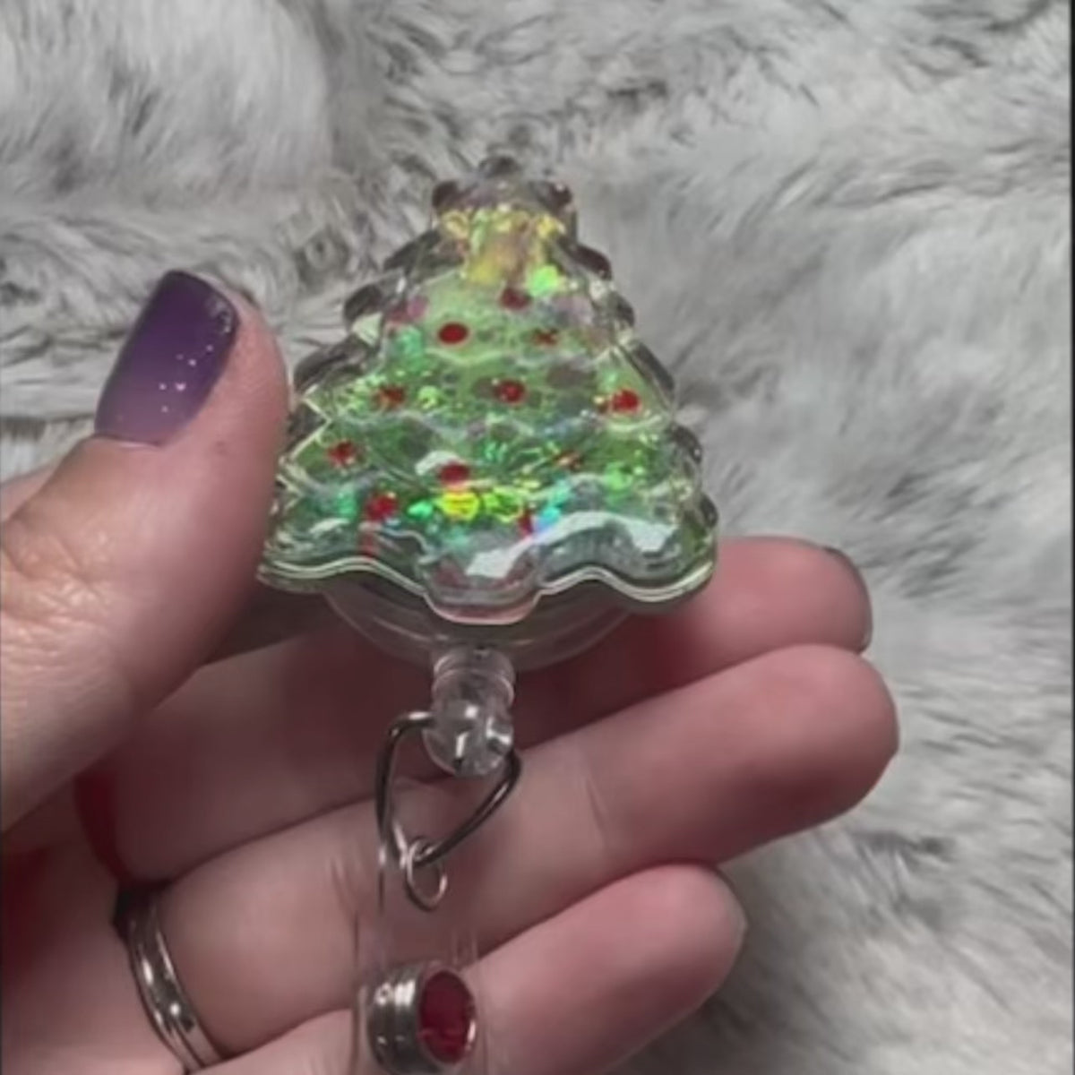 Christmas Tree Beaded Shaker Badge Reel, Christmas Tree Badge Reel