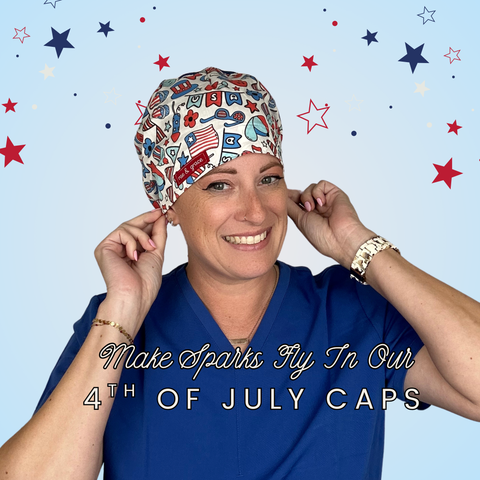 4th of July Scrub Caps