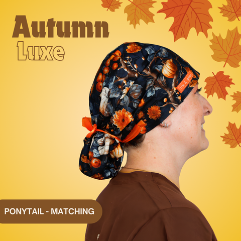Autumn Luxe  - Scrub Cap - rae & grace - Ponytail - Matching Top