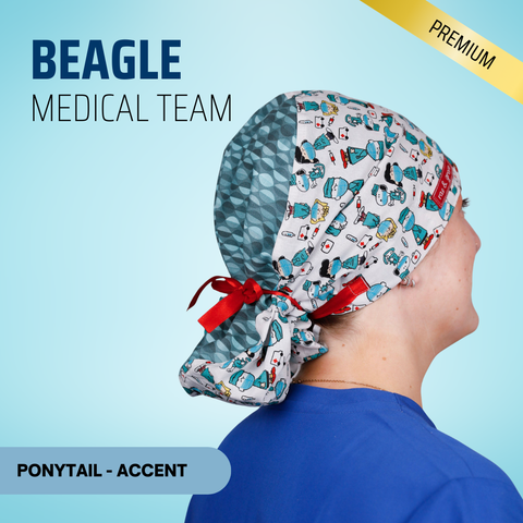 Beagle Medical Team - Scrub Cap - rae & grace - Ponytail - Accent Top