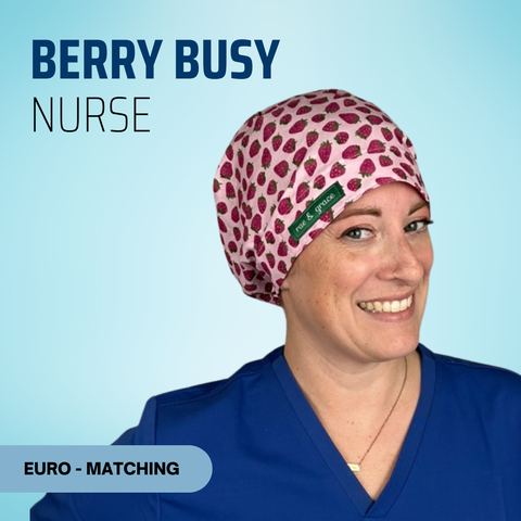 Berry Busy Nurse  - Scrub Cap - rae & grace - Euro - Matching Top