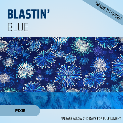Blastin' Blue {Blue Fireworks} - Scrub Cap - rae & grace - Pixie - Made to order Please allow 7-10 days for fulfillment.