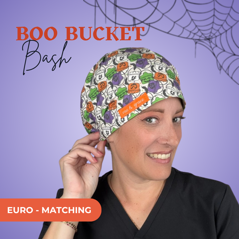 Boo Bucket Bash - Scrub Cap - rae & grace - Euro - Matching Top
