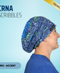 Crna Scribbles Blue - Scrub Cap - rae & grace - Euro - Accent Top
