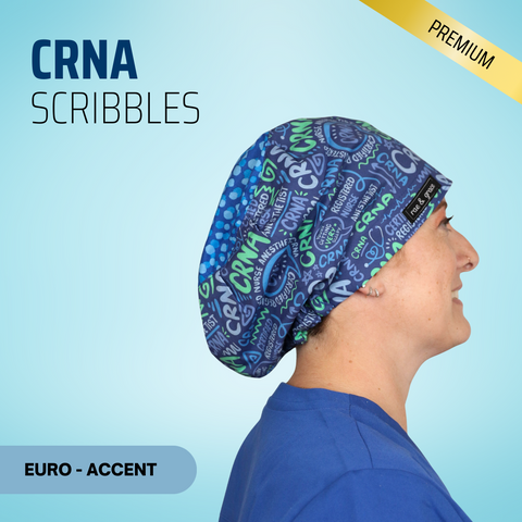 Crna Scribbles Blue - Scrub Cap - rae & grace - Euro - Accent Top