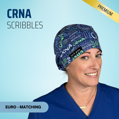 Crna Scribbles Blue - Scrub Cap - rae & grace - Euro - Matching Top