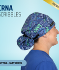 Crna Scribbles Blue - Scrub Cap - rae & grace - Ponytail - Matching Top
