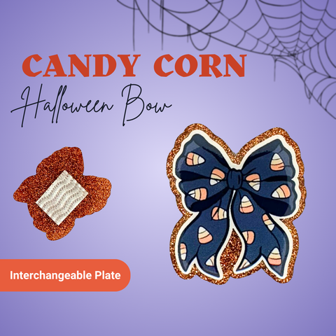 Candy Corn Halloween Bow - Badge Reel - rae & grace - Interchangeable Plate Only