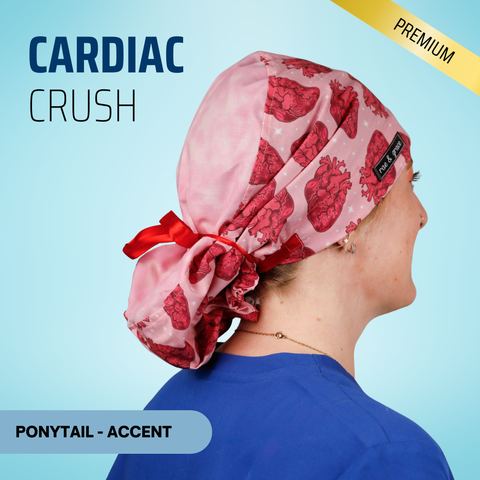 Cardiac Crush - Scrub Cap - rae & grace - Ponytail - Accent Top