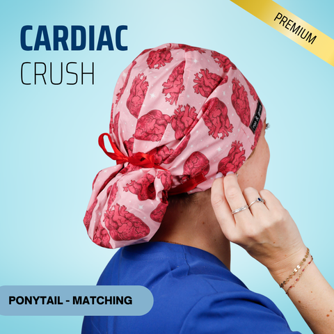 Cardiac Crush - Scrub Cap - rae & grace - Ponytail - Matching Top