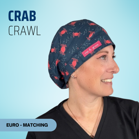 Crab Crawl - Scrub Cap - rae & grace - Euro - Matching Top