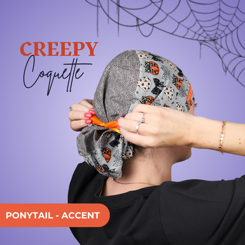 Creepy Coquette - Scrub Cap - rae & grace - Ponytail - Accent Top
