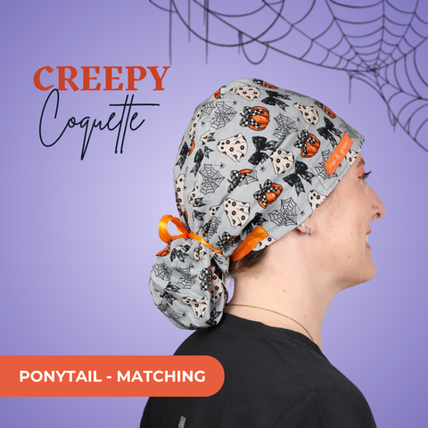 Creepy Coquette - Scrub Cap - rae & grace - Ponytail - Matching Top