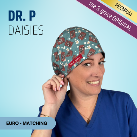 Dr P. Daisies - Scrub Cap - rae & grace - Euro - Matching Top