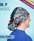 Dr P. Daisies - Scrub Cap - rae & grace - Ponytail - Accent Top