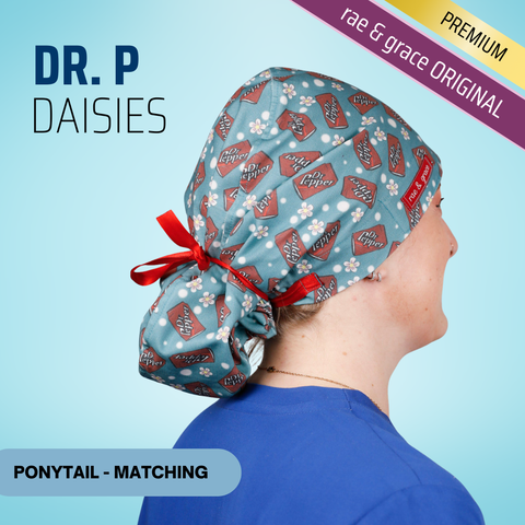 Dr P. Daisies - Scrub Cap - rae & grace - Ponytail - Matching Top