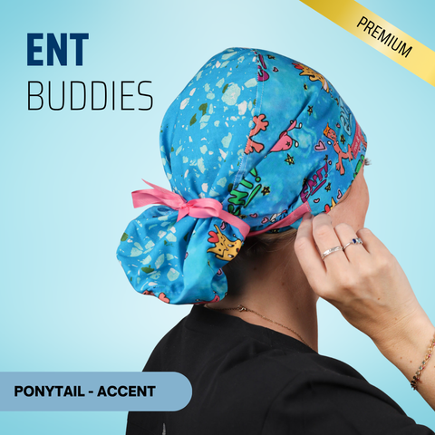 ENT Buddies - Scrub Cap - rae & grace - Ponytail - Accent Top