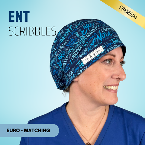 Ent Scribbles - Scrub Cap - rae & grace - Euro - Matching Top