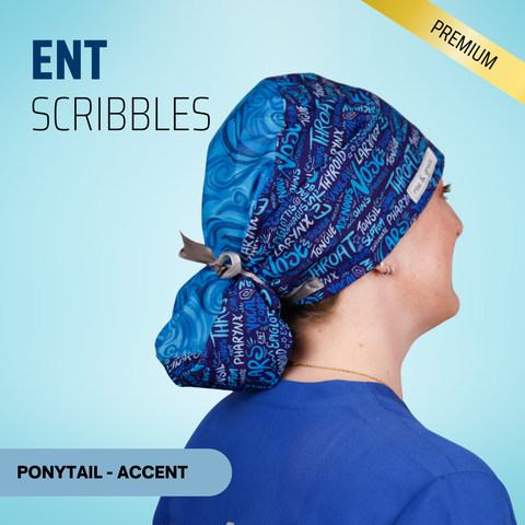 Ent Scribbles - Scrub Cap - rae & grace - Ponytail - Accent Top