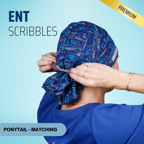 Ent Scribbles - Scrub Cap - rae & grace - Ponytail - Matching Top