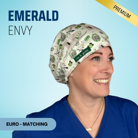 Emerald Envy  - Scrub Cap - rae & grace - Euro - Matching Top