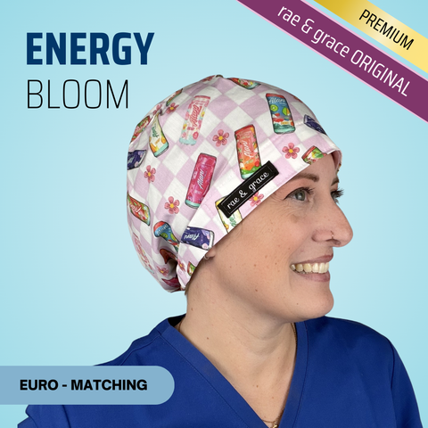 Energy Bloom Checkered - Scrub Cap - rae & grace - Euro - Matching Top
