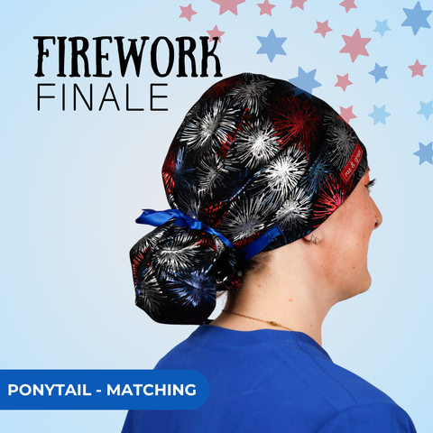 Firework Finale - Scrub Cap - rae & grace - Ponytail - Matching Top