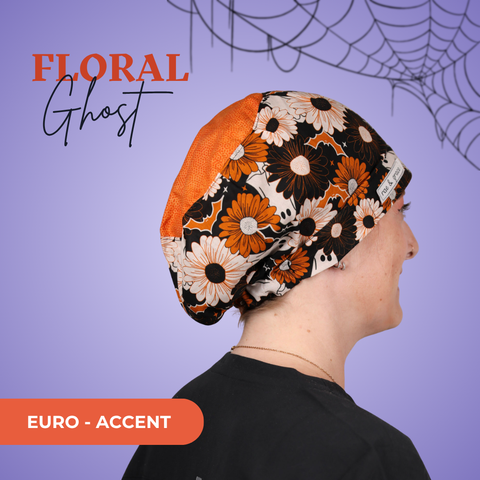 Floral Ghosts - Scrub Cap - rae & grace - Euro - Accent Top