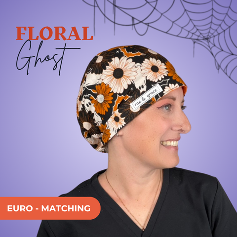 Floral Ghosts - Scrub Cap - rae & grace - Euro - Matching Top