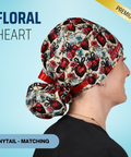 Floral Heart - Scrub Cap - rae & grace - Ponytail - Matching Top
