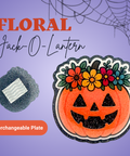 Floral Jack-o-Lantern - Badge Reel - rae & grace - Interchangeable Plate Only