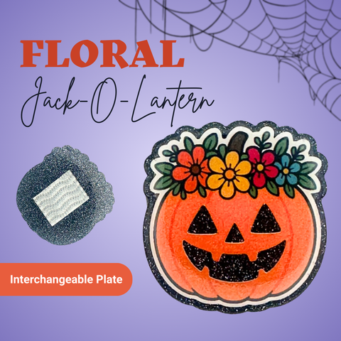 Floral Jack-o-Lantern - Badge Reel - rae & grace - Interchangeable Plate Only