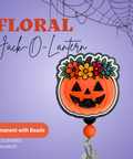 Floral Jack-o-Lantern - Badge Reel - rae & grace - Permanent/Beads