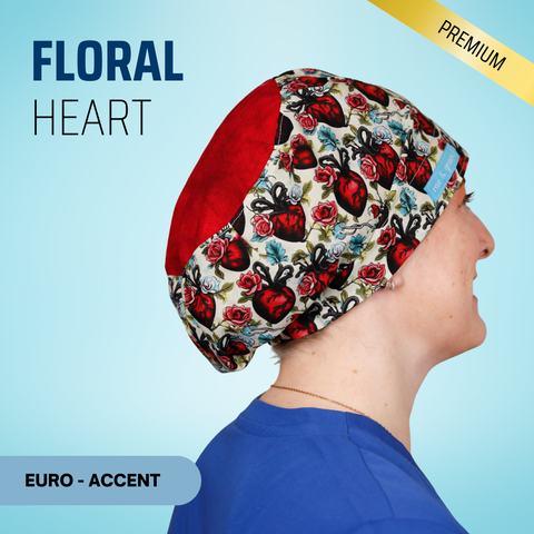 Floral Heart - Scrub Cap - rae & grace - Euro - Accent Top