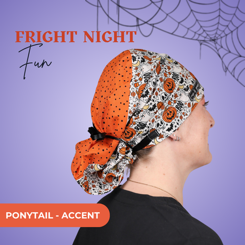 Fright Night Fun - Scrub Cap - rae & grace - Ponytail - Accent Top