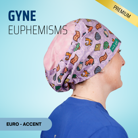 Gyne Euphemisms - Scrub Cap - rae & grace - Euro - Accent Top