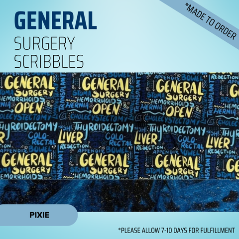 General Surgery Scribbles - Scrub Cap - rae & grace - Pixie - *Made to order