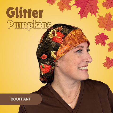 Glitter Pumpkins  - Scrub Cap - rae & grace - Bouffant