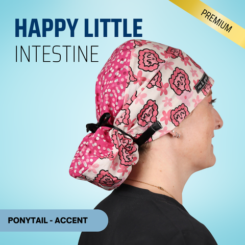 Happy Little Intestines - Scrub Cap - rae & grace - Ponytail - Accent Top