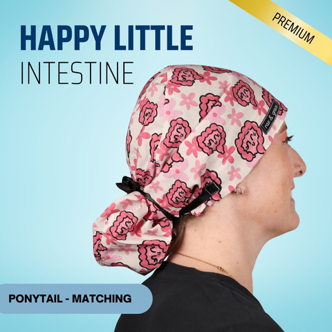 Happy Little Intestines - Scrub Cap - rae & grace - Ponytail - Matching Top