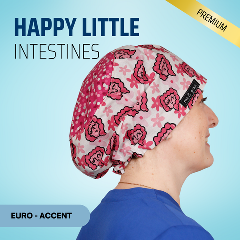 Happy Little Intestines - Scrub Cap - rae & grace - Euro - Accent Top