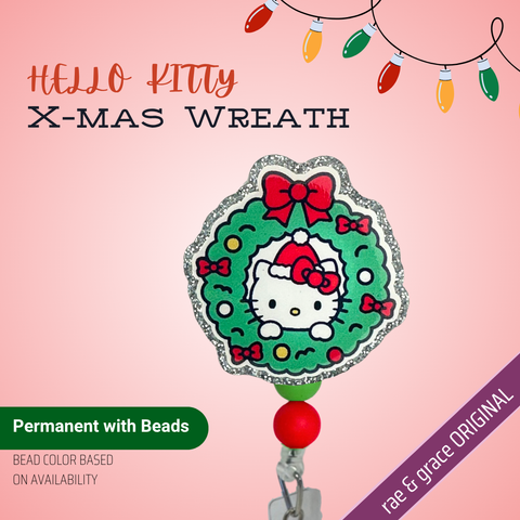 Hello Kitty X-Mas Wreath - Badge Reel - rae & grace - Permanent/Beads
