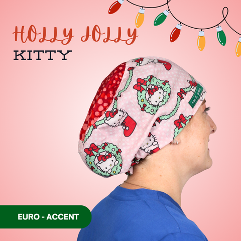 Holly Jolly Kitty  - Scrub Cap - rae & grace - Euro - Accent Top