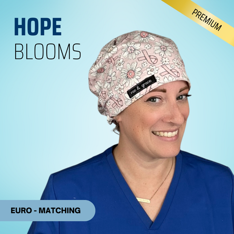 Hope Blooms  - Scrub Cap - rae & grace - Euro - Matching Top