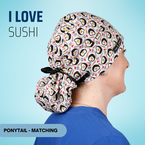 I Love Sushi - Scrub Cap - rae & grace - Ponytail - Matching Top