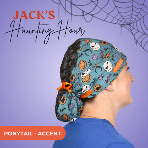 Jack’S Haunting Hour  - Scrub Cap - rae & grace - Ponytail - Accent Top