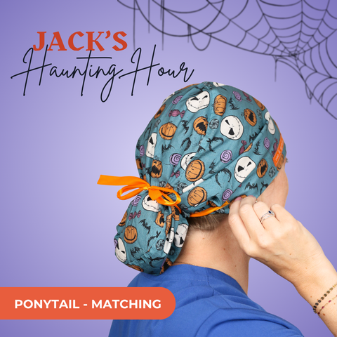 Jack’S Haunting Hour  - Scrub Cap - rae & grace - Ponytail - Matching Top