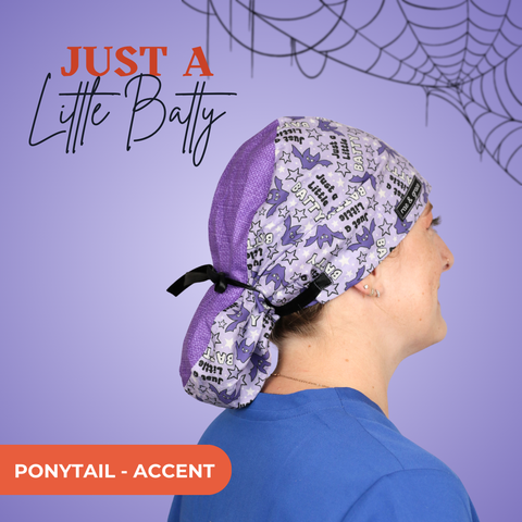 Just A Little Batty - Scrub Cap - rae & grace - Ponytail - Accent Top