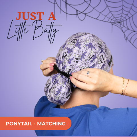Just A Little Batty - Scrub Cap - rae & grace - Ponytail - Matching Top
