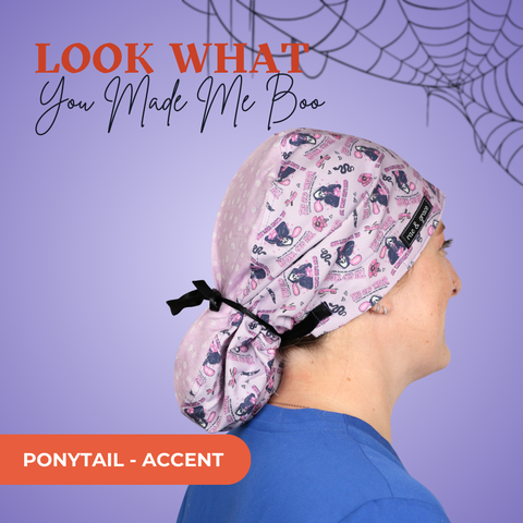 Look What You Made Me Boo - Scrub Cap - rae & grace - Ponytail - Accent Top